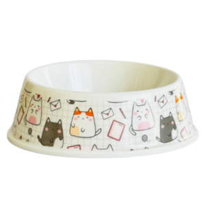 Plato de melamina para gato con diseño adorable, resistente, liviano y antideslizante. Apto para comida seca o húmeda, fácil de limpiar y perfecto para uso diario.