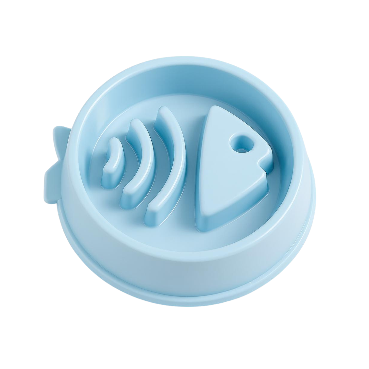 Plato de alimentación lenta para mascotas, con diseño laberíntico que reduce la velocidad al comer y favorece una digestión saludable.