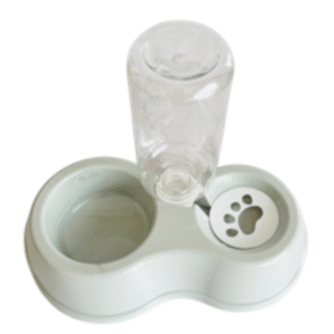 Plato con bebedero 2 en 1 para gatos. Diseño práctico y resistente que facilita la alimentación e hidratación diaria con sistema automático de agua.