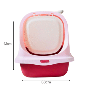 Sanitario cerrado para gatos con puerta abatible, tapa removible y base profunda. Ofrece privacidad, reduce la dispersión de arena y controla olores. Ideal para gatos que prefieren un espacio tranquilo y cómodo para su higiene.