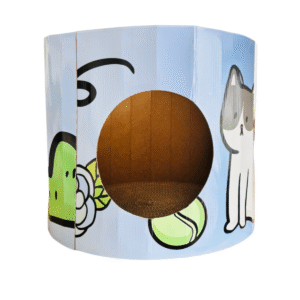 Casa de cartón con rascador para gatos, ideal para descanso y juego.