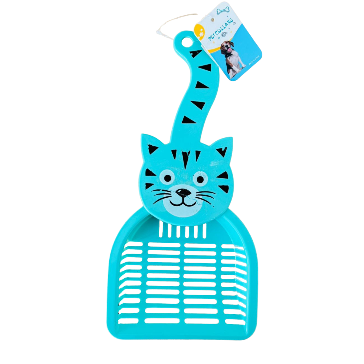 Pala para arenero con diseño de carita de gato, ranuras para separar arena limpia y mango ergonómico. Fabricada en plástico resistente y liviano, ideal para uso diario. Combina funcionalidad con un diseño adorable para facilitar la limpieza del arenero.